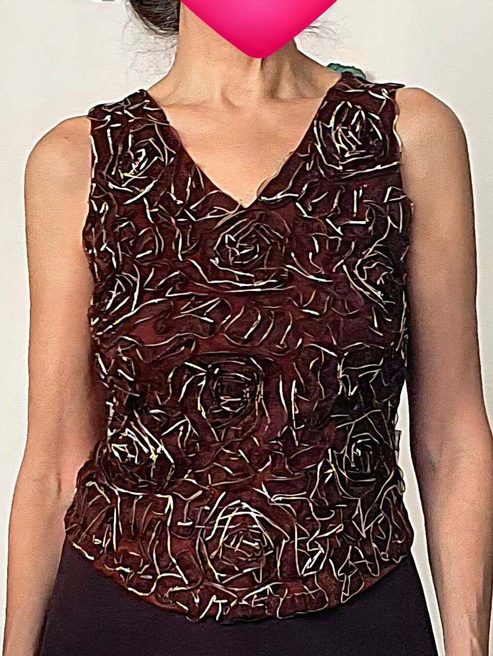 MANXINE Women's Chocolate Brown Floral Appliqué V-Neck Tank Top
